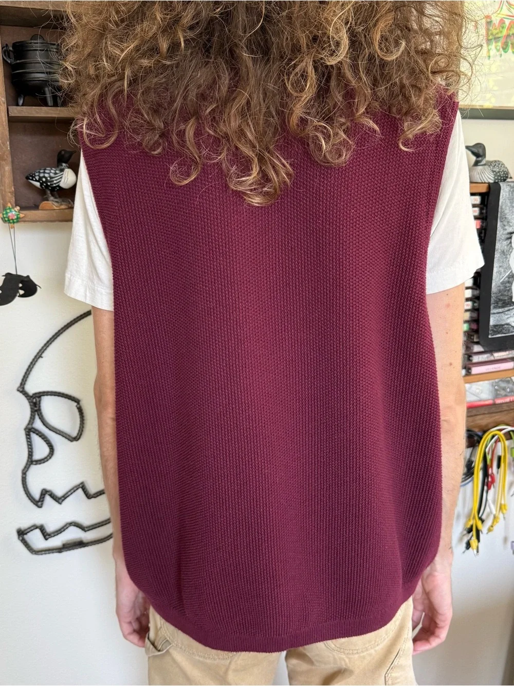 Vintage 90s Eddie Bauer AKA Burgundy Cotton Knit Sweater Vest ~ Size Large